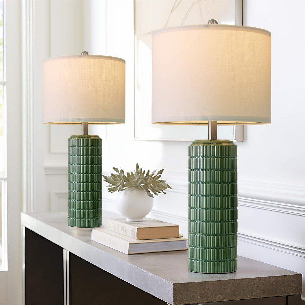 PoKat 27.5" Dark Green Ceramic Table Lamps for Living Room, Farmhouse Table Lamps Set of 2 for Bedroom Night Stands, Modern Bedside Lamps…