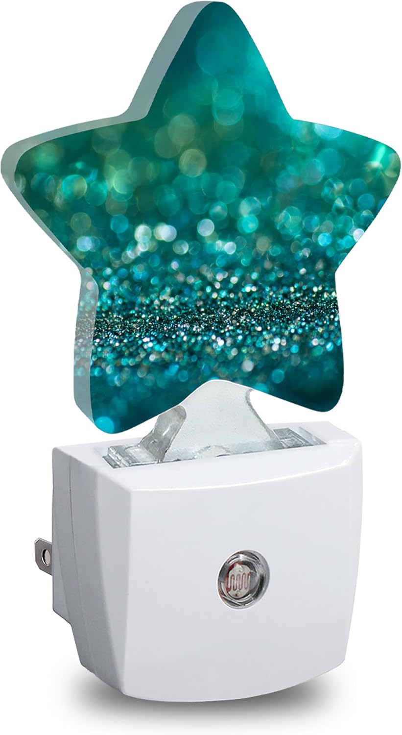 Star Night Light with Dusk to Dawn Sensor, Green Glittering Plug in Night Light for Kids Bedroom Nursery, Soft Warm Glow Lamp for Hallway…