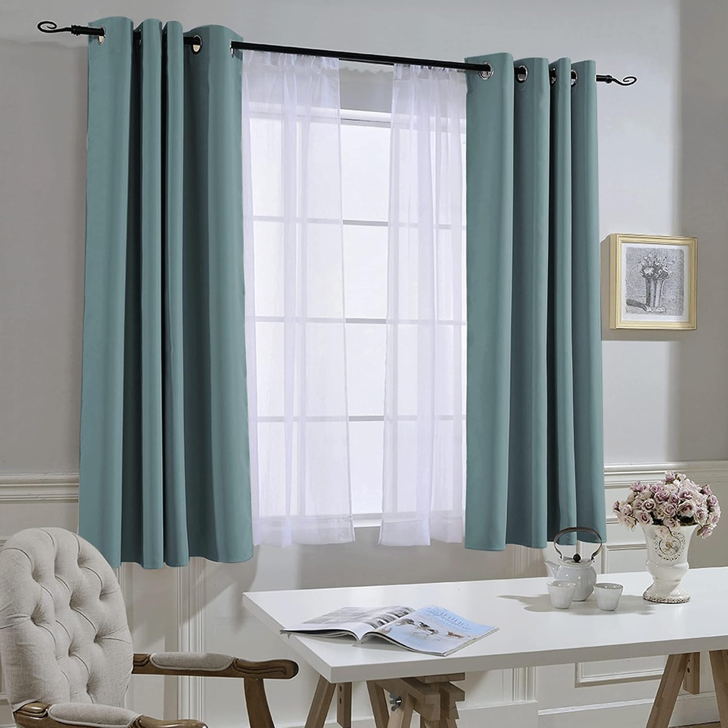 Nicetown Blackout Greyish Blue Curtains for Bedroom - Window Treatment Thermal Insulated Grommet Solid Drapes Energy Saving Sound Reducing…