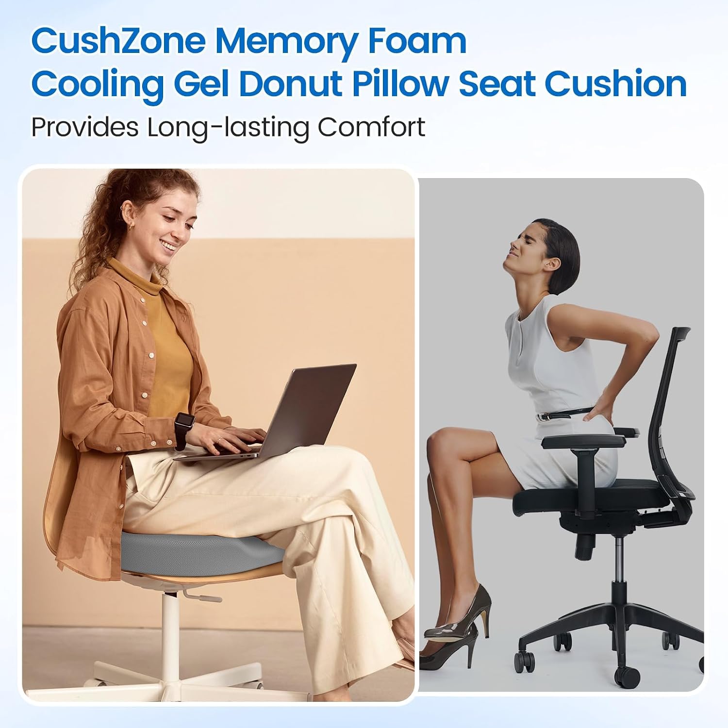 CushZone Donut Pillow Seat Cushion - Cooling Gel Donut Chair Cushions, Memory Foam Seat Cushion for Office & Home, Car Seat Cushion and But…