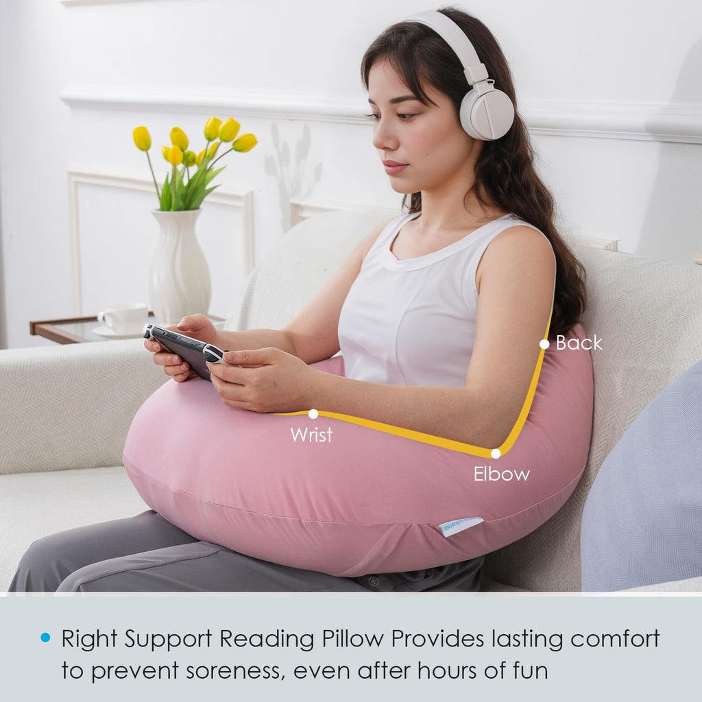 QUEEN ROSE Reading Pillow for Gaming, Lap Desk Pillow for Sitting in Bed or Sofa, Compact Arm Support Pillow for Reading, Playing or…