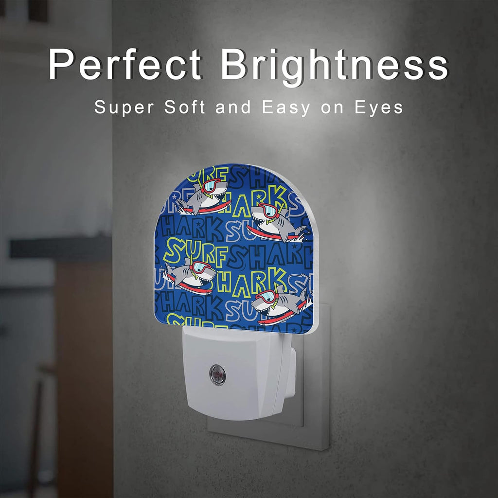 Cartoon Surfing Sharks Night Light, Cool Cute Shark Dusk to Dawn Night Light Plug in,0.5w Energy Saving Sleep Friendly Nightlights for…