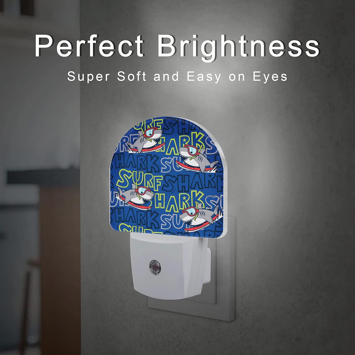 Cartoon Surfing Sharks Night Light, Cool Cute Shark Dusk to Dawn Night Light Plug in,0.5w Energy Saving Sleep Friendly Nightlights for…