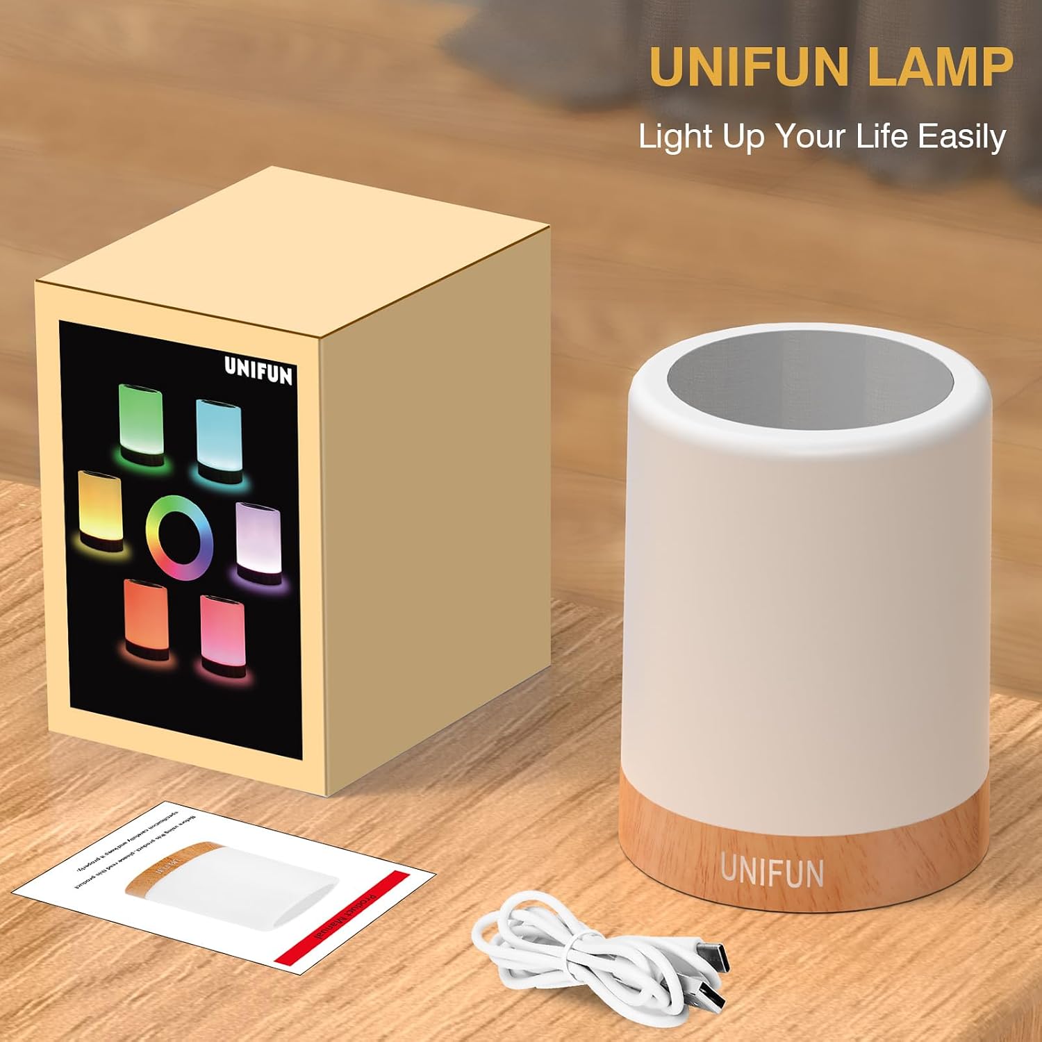 Unifun Touch Control Night Light - Rechargeable Bedside Table Lamp with Dimmable Warm White (2800K-3100K) & RGB Color Changing, Portable Co…