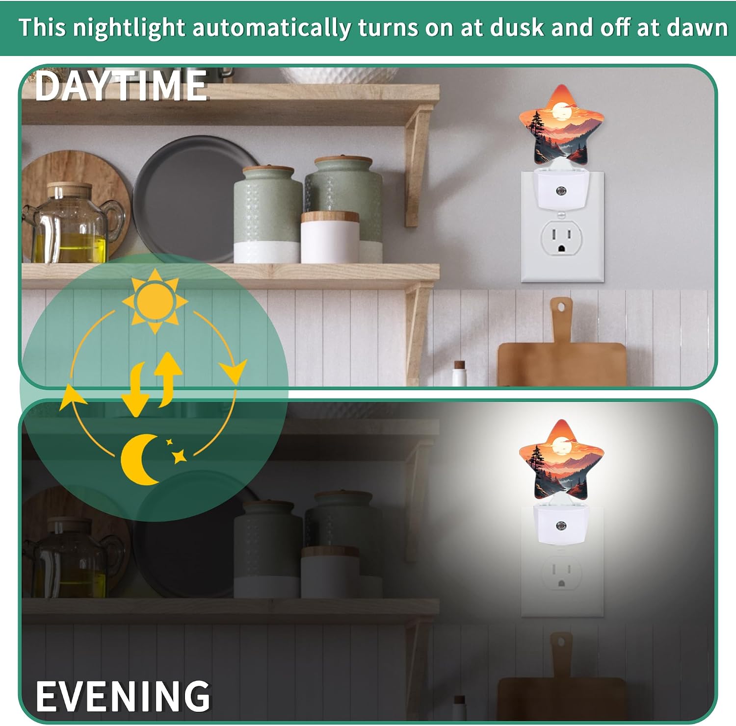 Sunset Mountains Forest Star Night Light Plug in, Soft Glow Night Light for Kids Bedroom Nursery, Gentle Warm Light for Sleep, Compact…
