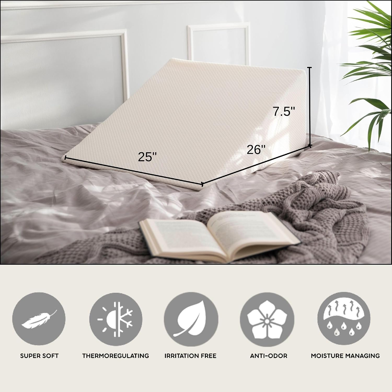 PLANETOFBAMBOO Bamboo Viscose Top Layer Wedge Pillow Case Cover, Moisture-Wicking, Cooling and Breathable Wedge Pillow Cover with Zipper…