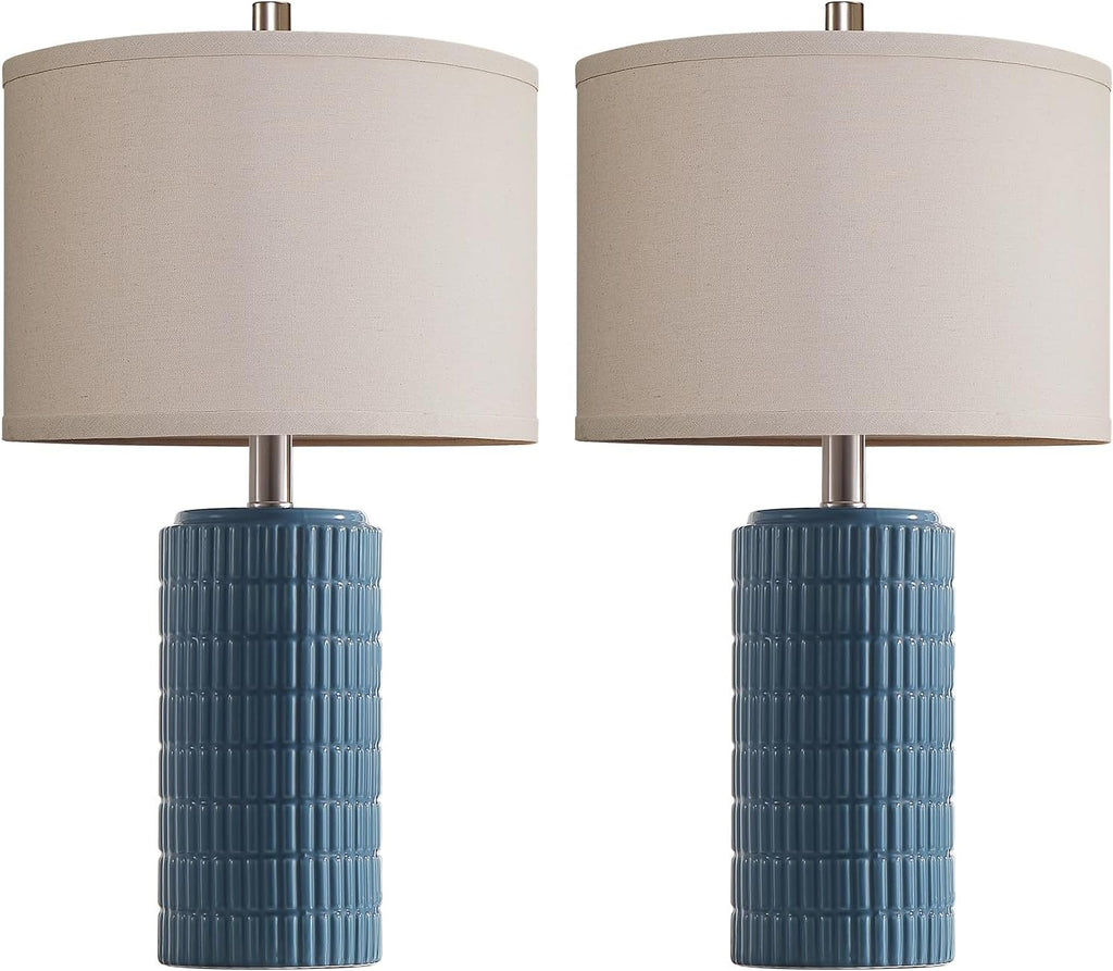 AIEAMPDO 23'' Set of 2 Farmhouse Ceramic Table Lamps for Living Room, Rustic Nightstand Lamp for Bedroom, Office, Dorm, Hallway, 2 LED…
