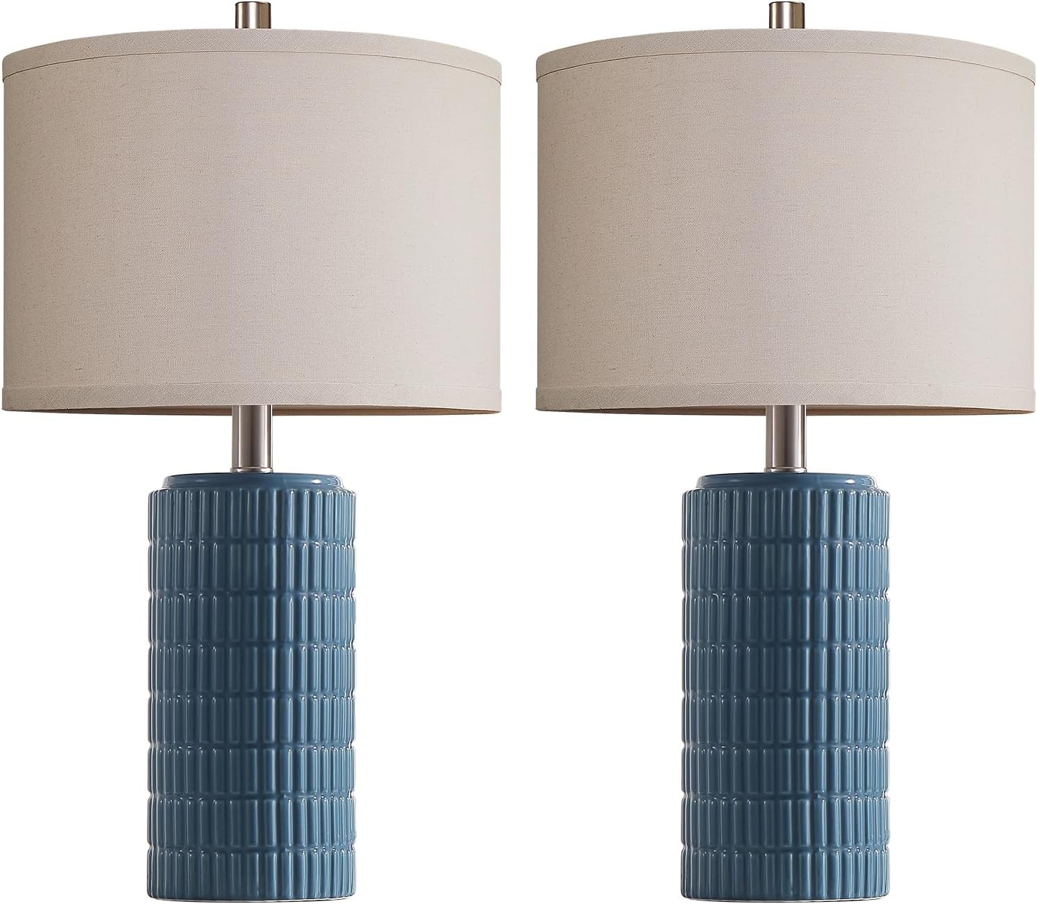 AIEAMPDO 23'' Set of 2 Farmhouse Ceramic Table Lamps for Living Room, Rustic Nightstand Lamp for Bedroom, Office, Dorm, Hallway, 2 LED…