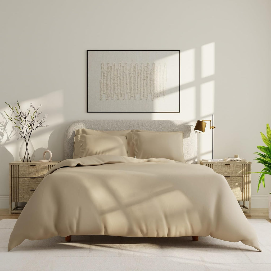 QuickZip Sateen Pillow Case Standard/Queen Size (20” X 32”) Pillowcases, Set of 2, 100% Cotton Pillow Covers with Envelope Closure, Sand