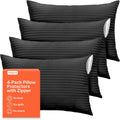 Ultra Soft Pillow Protectors with Zipper Standard Size - Set of 4 Breathable Pillow Covers - 100% Protection Against Stains, Dust & Dirt…