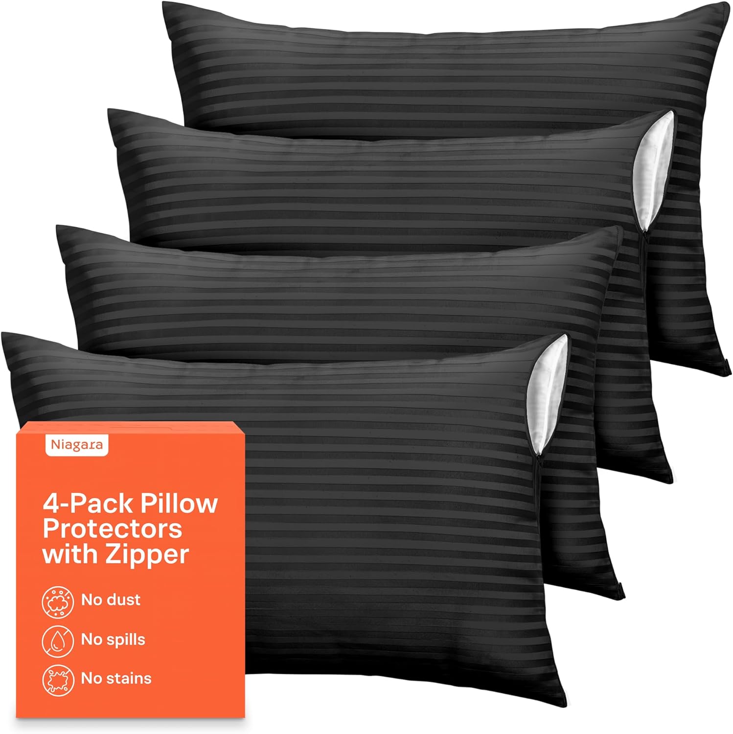 Ultra Soft Pillow Protectors with Zipper Standard Size - Set of 4 Breathable Pillow Covers - 100% Protection Against Stains, Dust & Dirt…