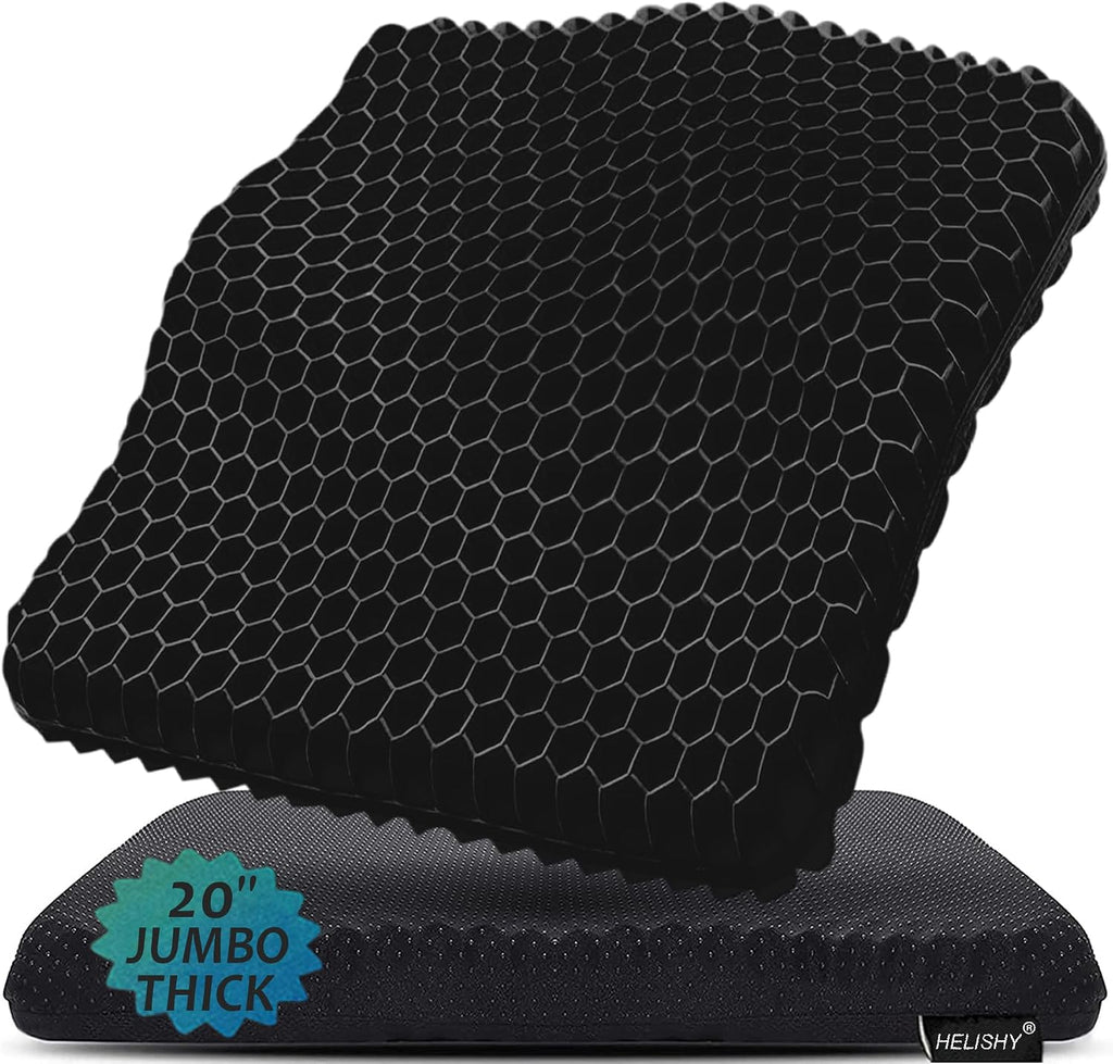 Helishy 20" Gel Seat Cushion for Long Sitting(Jumbo&Thick) – Office Chair Cushion – Wheelchair Cushions for Pressure Sores – Non-Slip Desk…