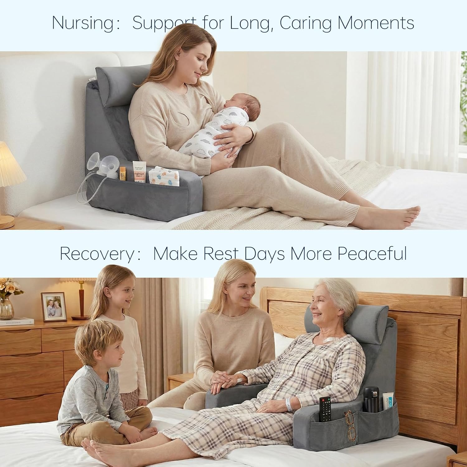 ENITYA 19" Back Support Pillow, Reading Pillow with Attached Arms & Large Pockets, Removable Washable Cover, Wedge for…