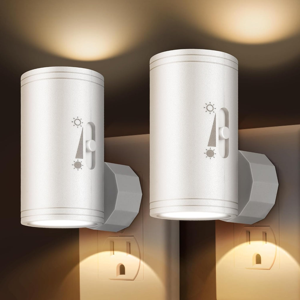 LED Plug-in Wall Night Light with Dimmable 0-300 Lumens, 2700K Warm White, Auto On/Off Light Sensor & Adjustable Head for Hallway…