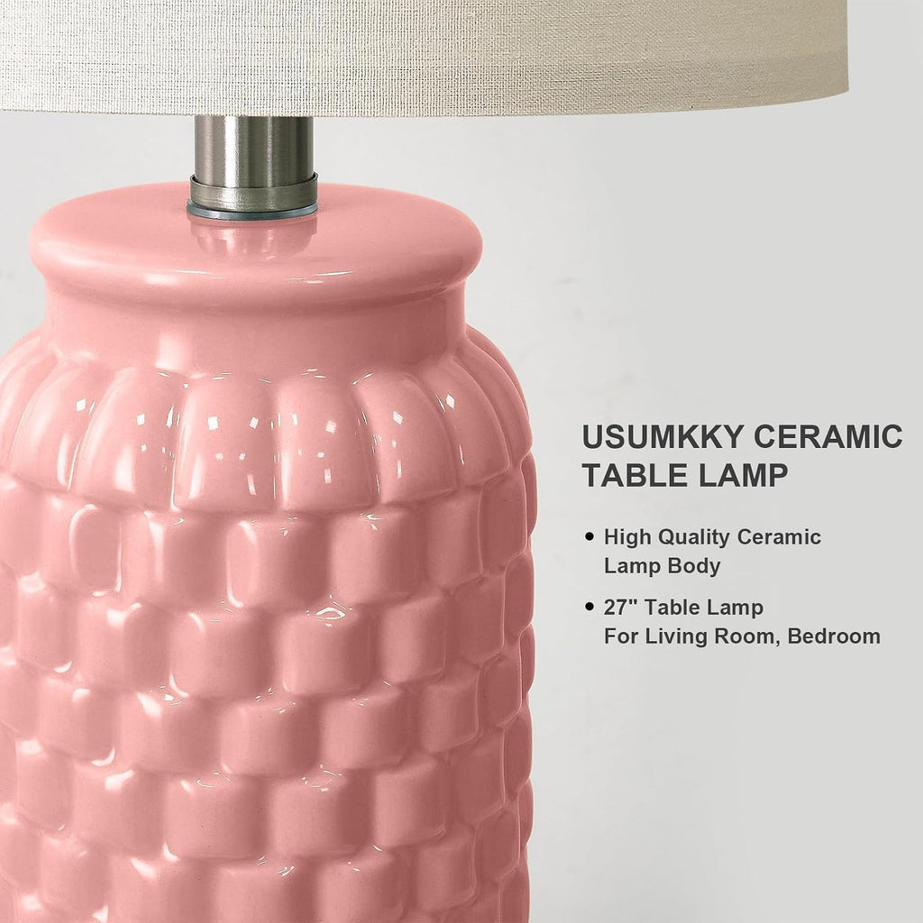USumkky 27" Ceramic Table Lamps Set of 2 - Modern Farmhouse & Boho Style, Bedside Nightstand Lamps for Bedroom, Living Room End Table…