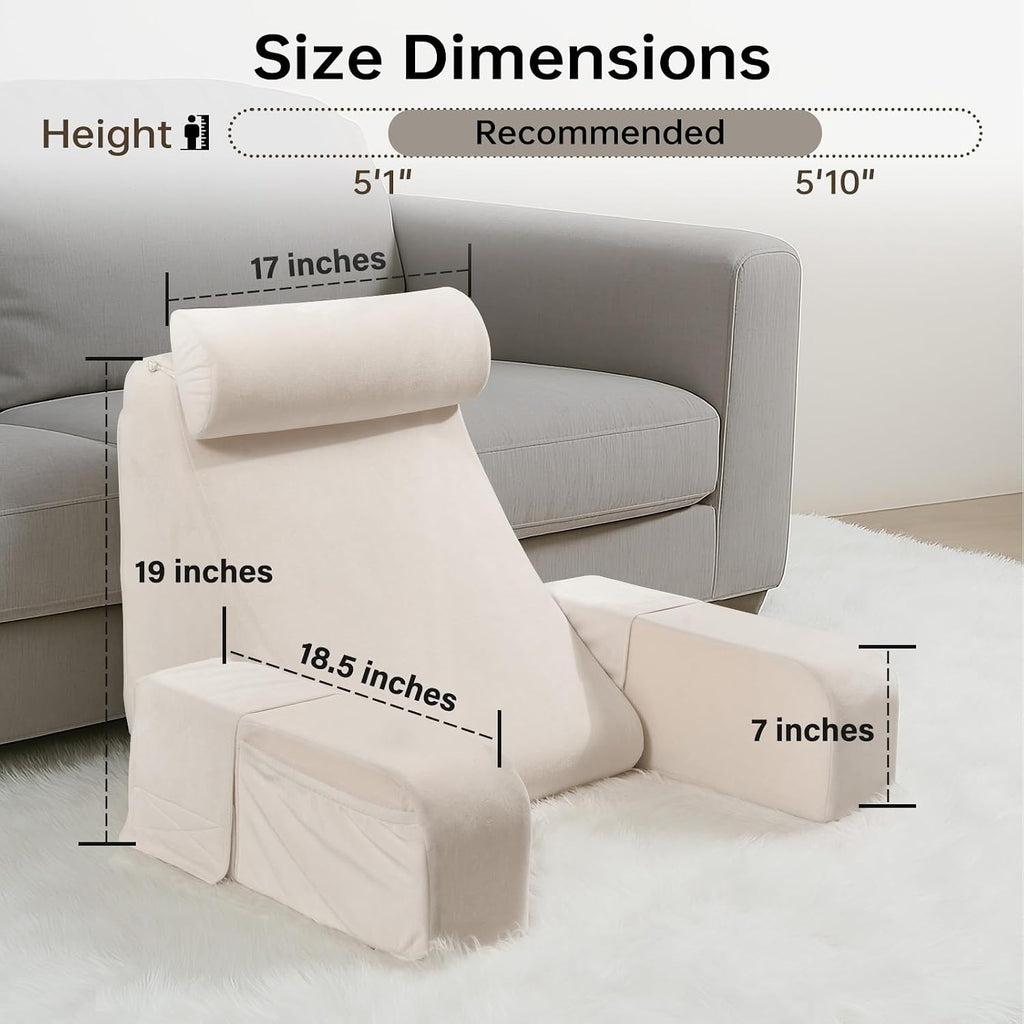 ENITYA 19" Back Pillow for Bed Sitting up, Big Pockets and Washable Removable Cover, Reading Chair for Watching TV/Reading/Gaming/Resting…