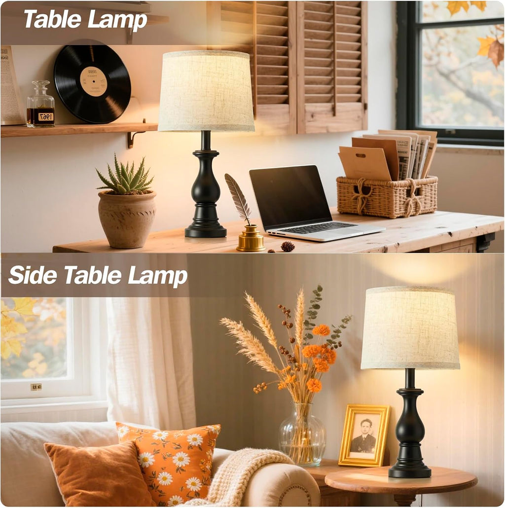 Vintage Table Lamp for Living Room Bedroom, 18.5" Farmhouse Bedside Lamps Nightstand Lamp Set of 2, Table Lamps with Oatmeal Linen Lamp…