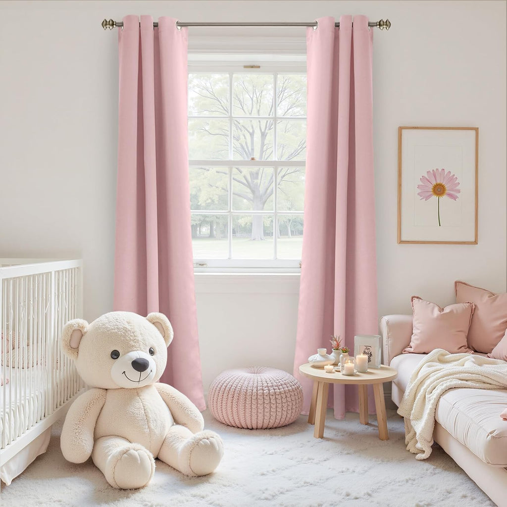 YoungsTex Light Pink Curtains 84 Inch Length for Kids Girl Bedroom - Thermal Insulated with Grommet Room Darkening Drapes for Living Room W…