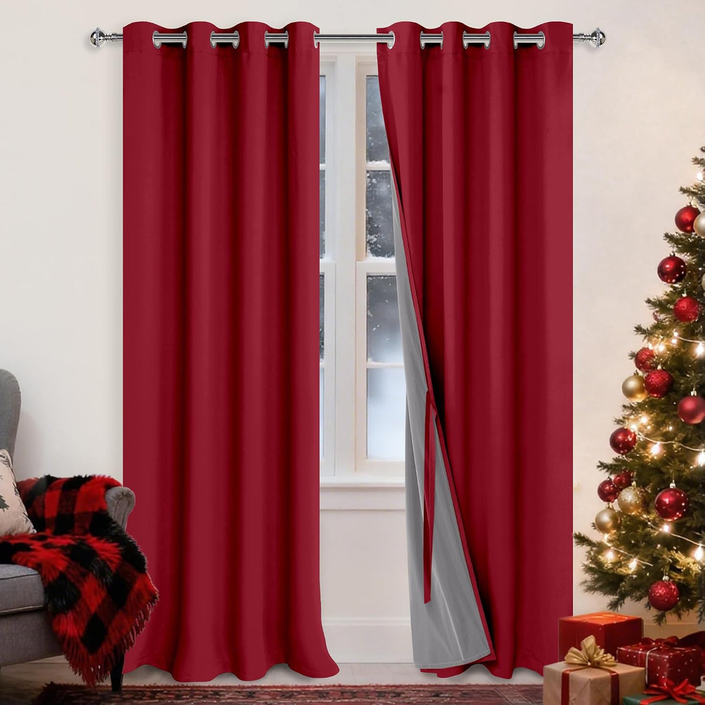 Xwzo Full Shading Blackout Curtains 95 Inches Length - Heat and Light Blocking Ring Top Window Drapes with Black Liner Backing for Bedroom…