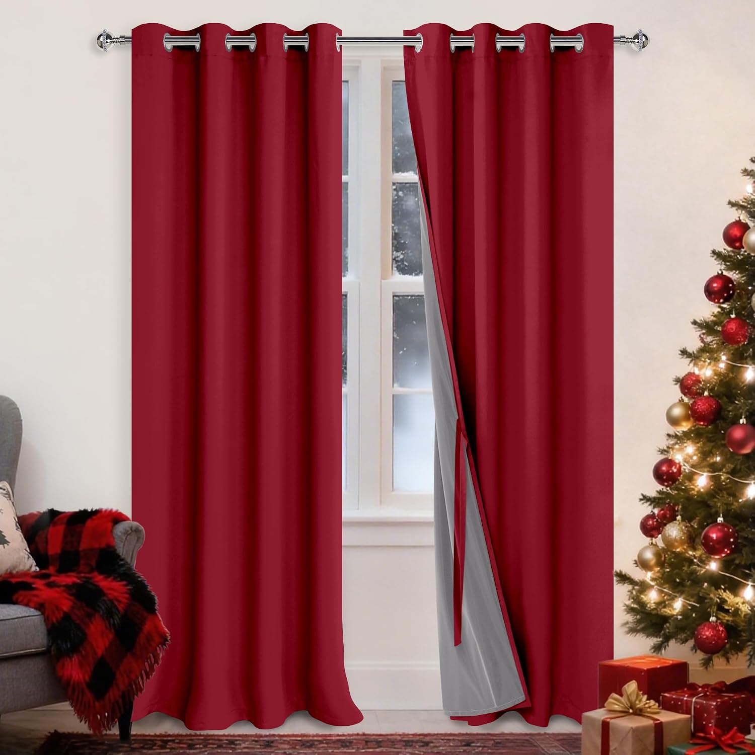 Xwzo Full Shading Blackout Curtains 95 Inches Length - Heat and Light Blocking Ring Top Window Drapes with Black Liner Backing for Bedroom…