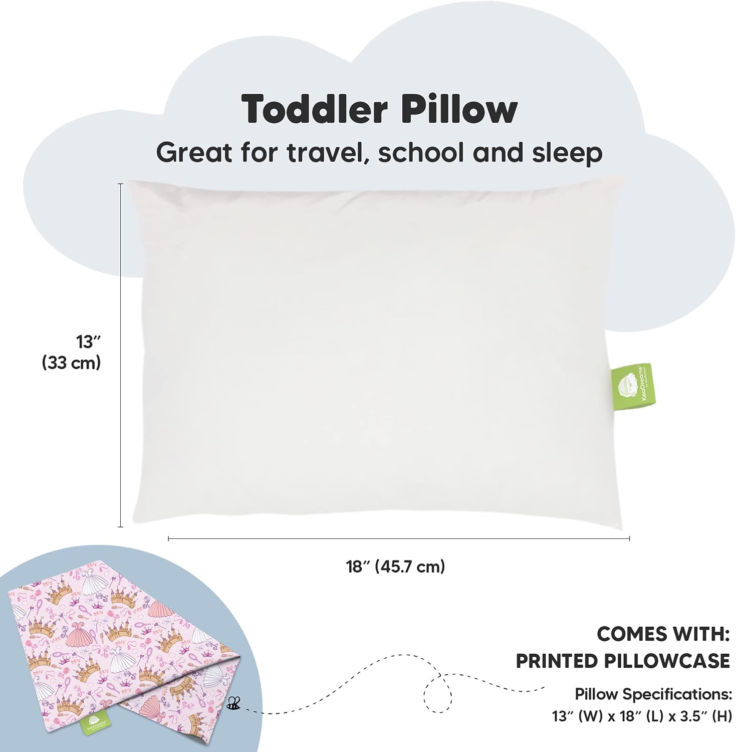 Toddler Pillow with Pillowcase - 13x18 My Little Dreamy Kids Travel Bed Pillows for Sleeping, Organic Cotton Small Pillowcase, Soft &…