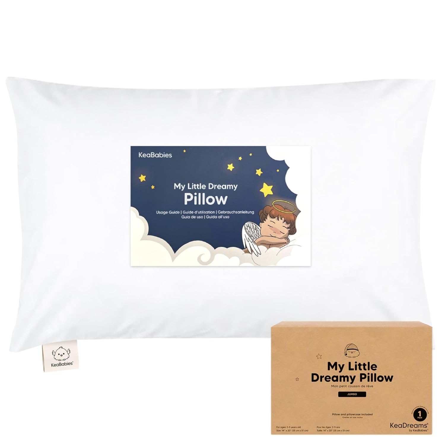 KeaBabies Toddler Pillow with Pillowcase, Jumbo 14X20 - Soft Organic Cotton Toddler Pillows for Sleeping - Machine Washable - Perfect for…