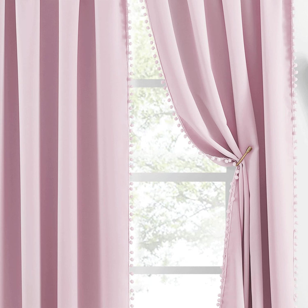 NICETOWN Pom Pom Blackout Curtains for Girls Bedroom Boho Pink Window Curtains for Nursery Rod Pocket Thermal Insulated Living Room…