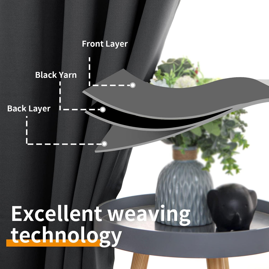 YoungsTex Dark Grey Blackout Curtains for Bedroom 34 x 63 Inch Length - Thermal Insulated Drapes with Grommet Room Darkening Window Drapes…