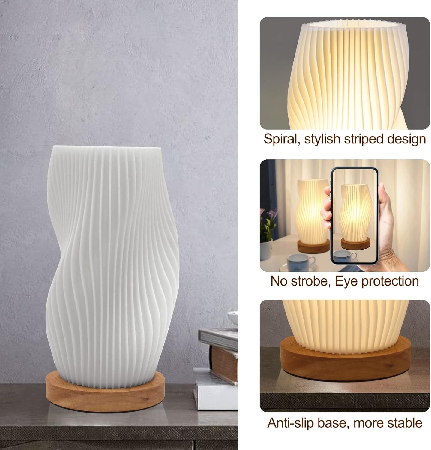 Zenply Novelty Small Table Lamp for Bedroom, Vintage Style Striped Small Night Light Lamp, Mini Bedside Lamp for Living Room Nightstand…