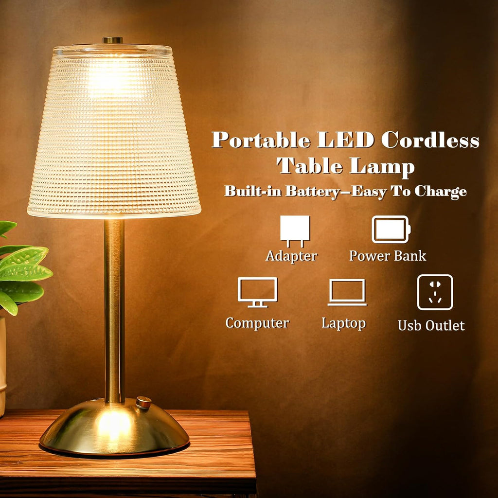 Liliful 2 Pcs Cordless Table Lamp Rechargeable Touch LED Small Gold Portable Battery Operated USB-c Desk Lamp 3 Color Dimmable for…