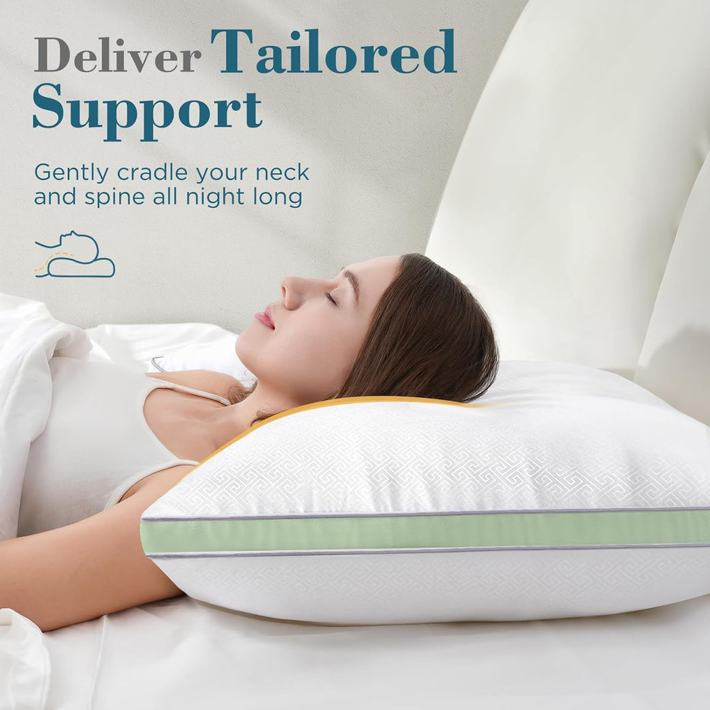 viewstar Bed Pillows Queen Size Set of 2, Firm Support Down Alternative Gusseted Pillows for Side, Back, or Stomach Sleepers, Green