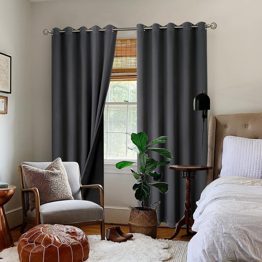 BGment Thermal Insulated 100% Blackout Curtains for Bedroom with Black Liner, Double Layer Full Room Darkening Noise Reducing Grommet Curta…