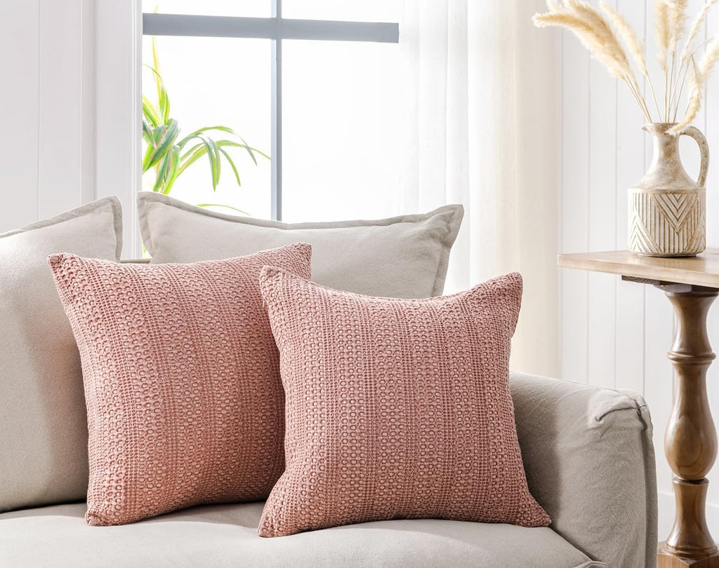 Cocoploceus 26x26 Pillow Covers Boho Euro Shams Set of 2 Decorative Throw Pillow Covers Cotton Large Square Pillowcase for Couch Bed, Coral…