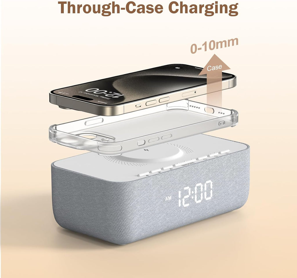 REACHER 15W Fast Wireless Charging Alarm Clock with White Noise Machine │ 20 High-Fidelity Sleep Sounds │ Gradual Wake & Unlimited Snooze…
