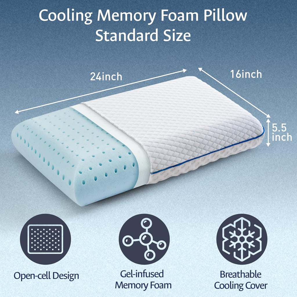Fulocean Cooling Gel Memory Foam Pillows for Sleeping Standard Size, Bamboo Rayon Bed Pillow for Back Side Sleeper, Medium Firm Contoured S…