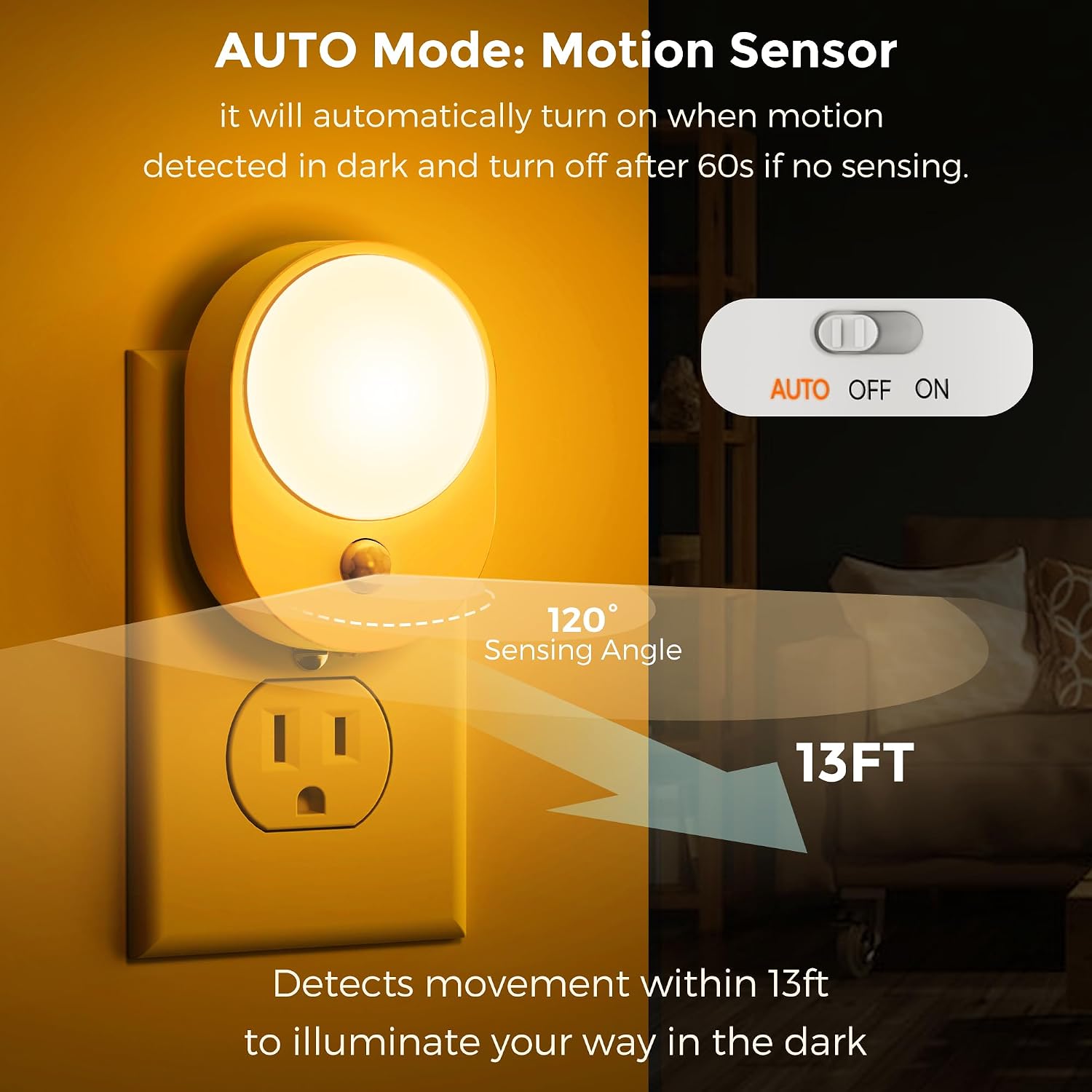 L LOHAS LED Plug in Night Light with Motion Sensor and Dusk to Dawn Sensor,[4-Pack] Night Lights Plug into Wall,2000K Amber…
