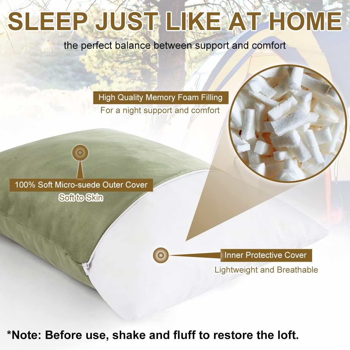 Ivellow Memory Foam Travel Pillow Compressible Camping Pillow for Sleeping Shredded Memory Foam Pillow Compact Firm Supportive Travel Pillo…