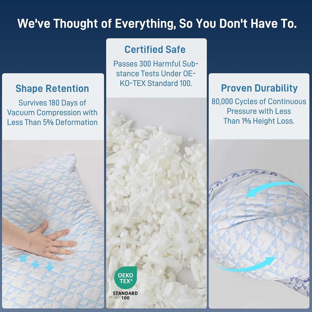 Cotelovo Shredded Memory Foam Soft Bamboo Viscose Pillows Adjustable Hypoallergenic Hotel Quality Bed Pillows for Side, Back and Stomach…