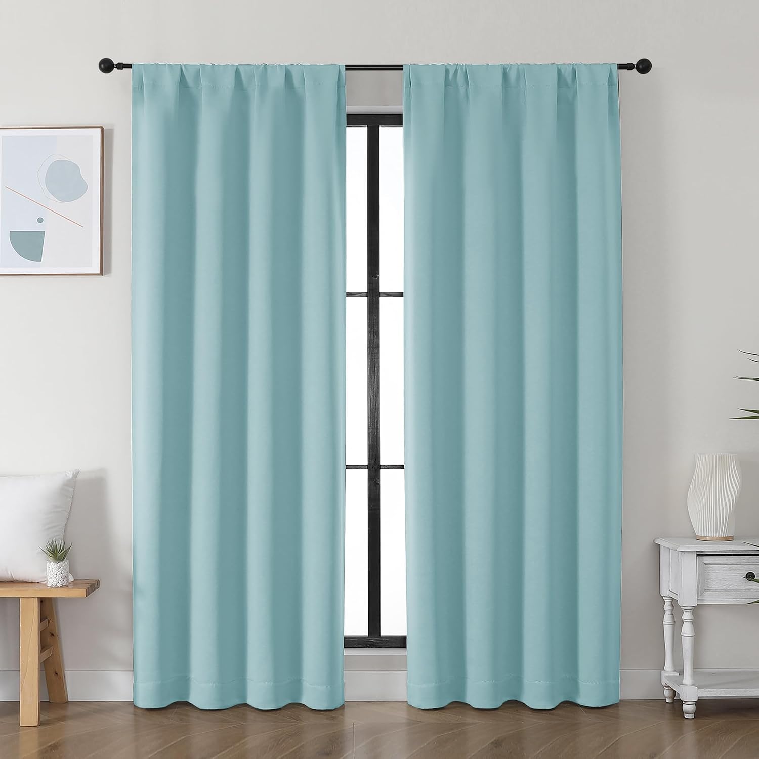 Simplebrand Ava Aqua Blackout Curtains for Bedroom 72 Inch Length 2 Panels Set, Privacy Thermal Insulated Rod Pocket Window Curtains for Pa…