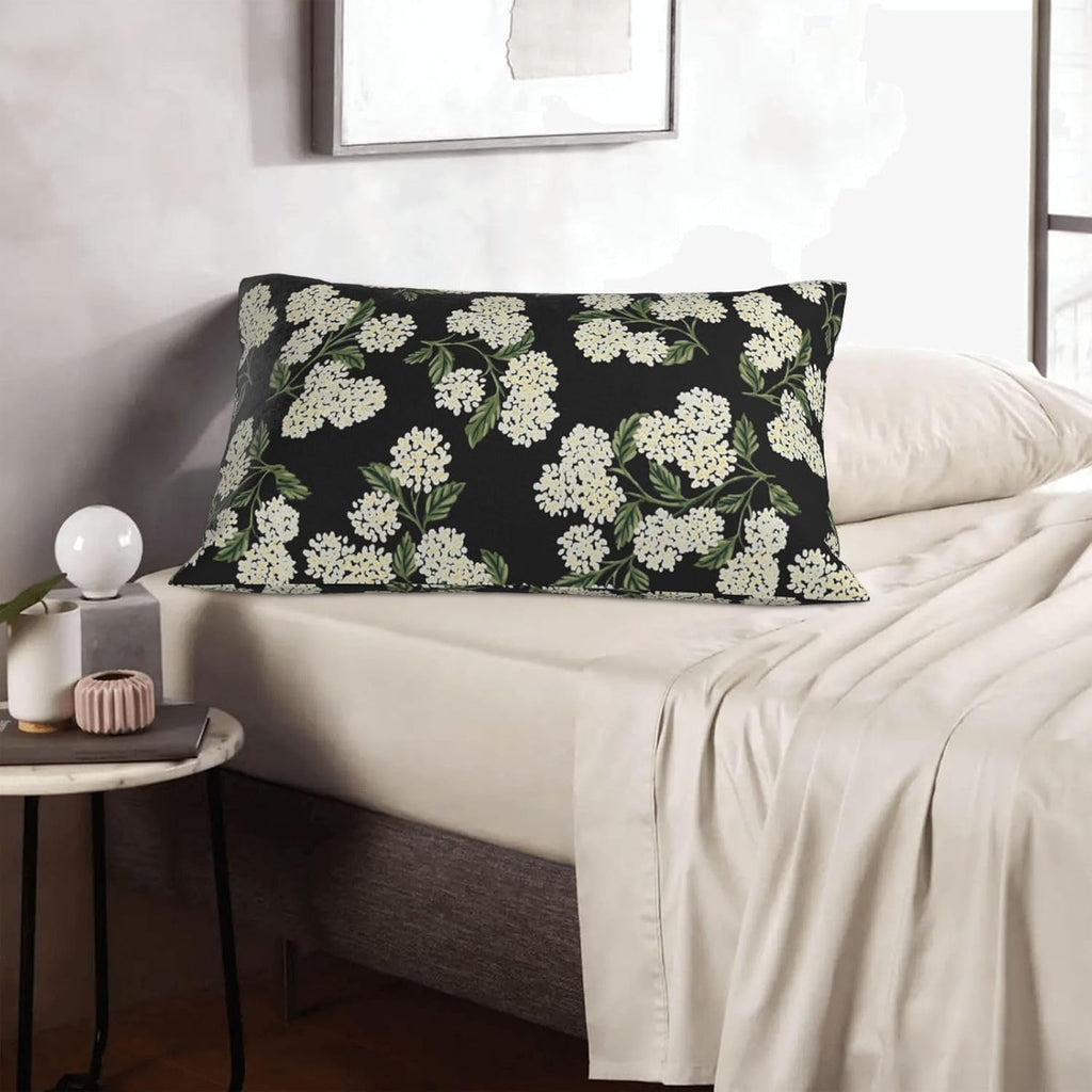 Black Spring Pillow Covers 12x20 Inch 2 Pcs Green Hydrangea Flower Decor Throw Pillows Vintage Floral Seasonal Summer Outdoor Decoration…