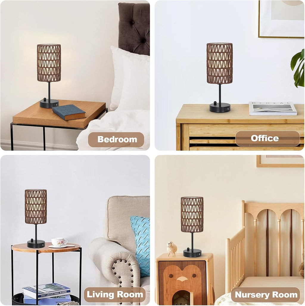 Bedside Lamps Set of 2, Touch Control Night Stand Lamp for Bedroom with Rattan & Linen Shade & Bulbs, 3 Way Dimmable Small Boho Table…