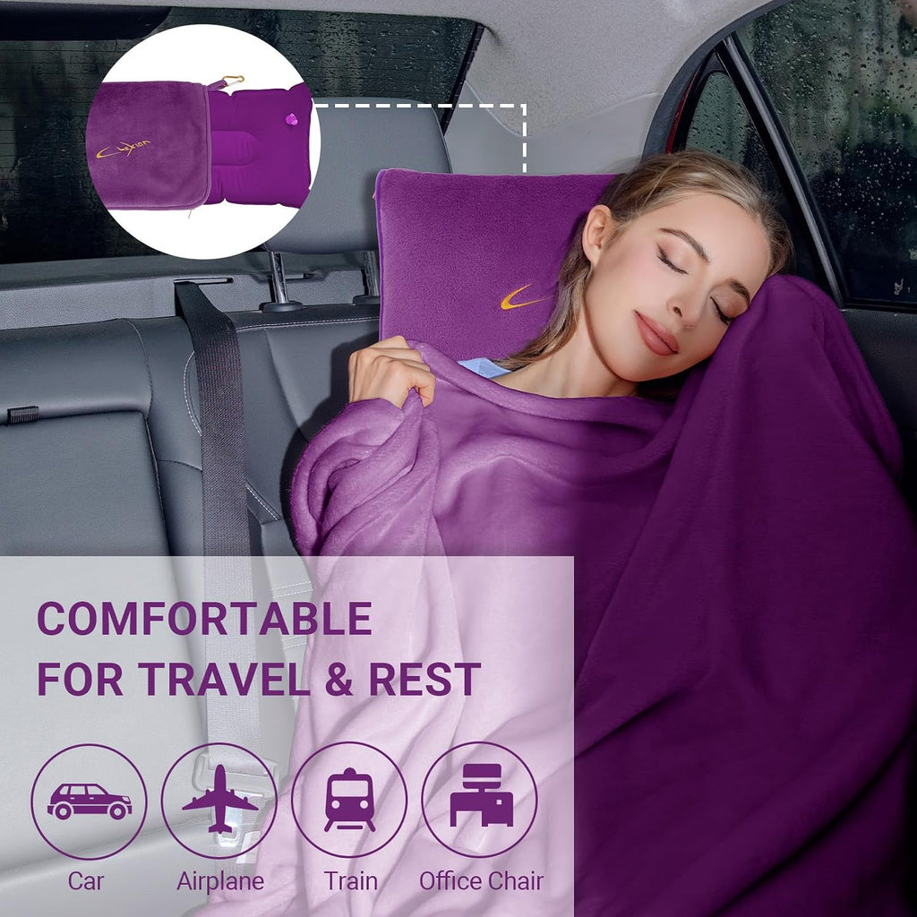 Travel Blanket & Pillow Set, 300 GSM Soft Fleece, 60x43 Inches, 3-in-1 Airplane Blanket, Travel Pillow and Blanket Set, Travel Blanket…