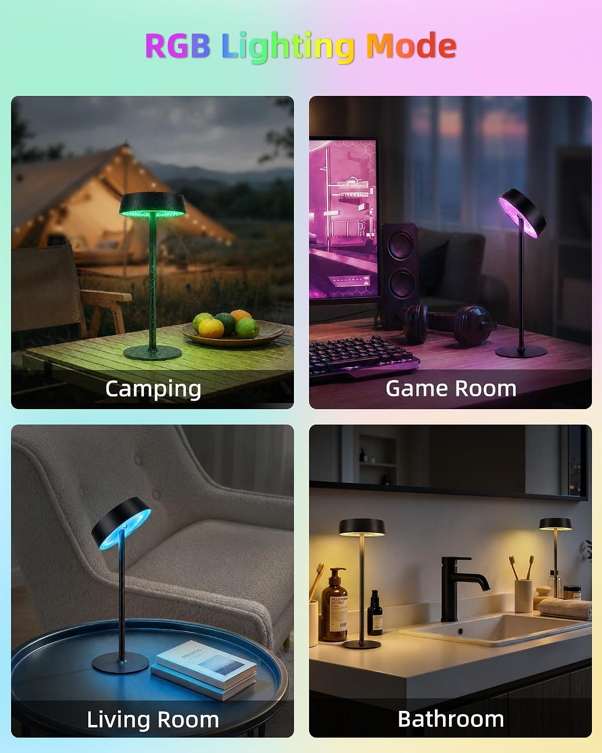 Cordless Lamp, Rechargeable Table Lamp, Battery Operated, RGB Dimmable Touch Control, 3 Color Temperatures, LED Memory Function, Portable…
