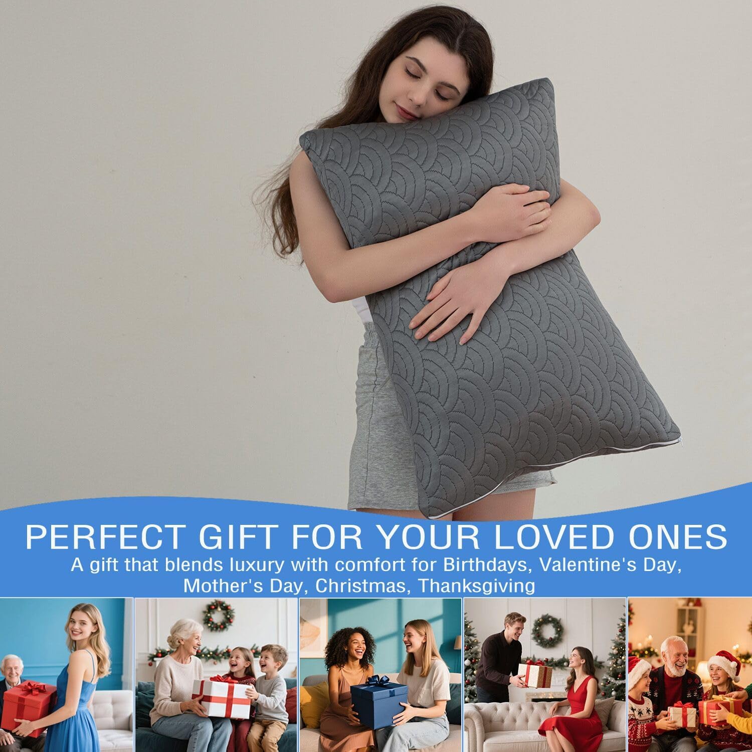 Molclcuy Memory Foam Pillows King Size Set of 2 Adjustable Cool Pillow for Side Back Stomach Sleepers Luxury with Washable Cover Gray