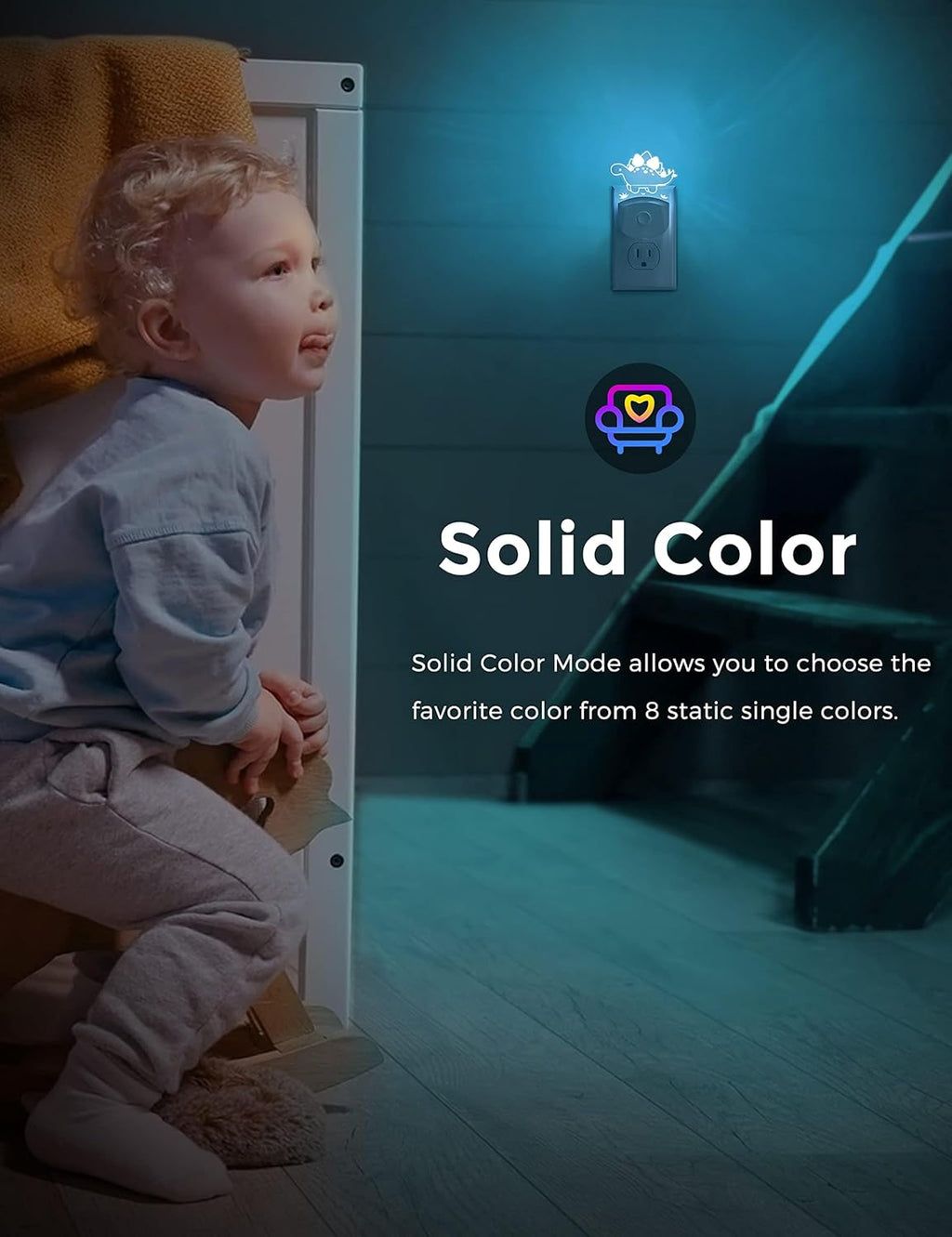 L LOHAS LED Night Light for Kids with Dusk to Dawn Sensor, Dinosaur Nightlight for Boys, Stegosaurus LED Night Light Plug in, RGB + Soft…