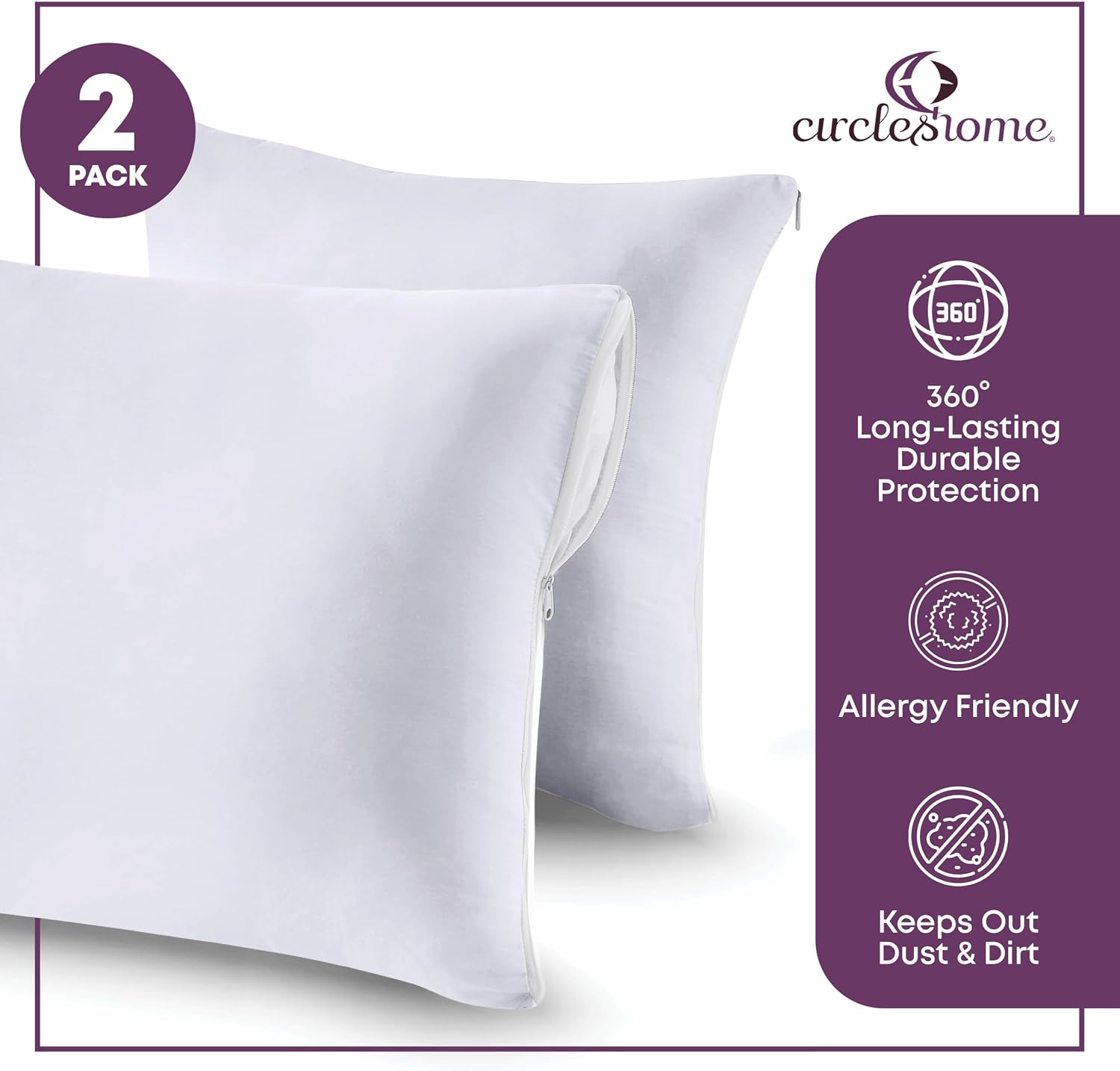 CIRCLESHOME Throw Pillow Protectors - 100% Cotton Breathable Pillowcases - 16 X 16 Square Pillowcases - Protects Pillows from Dirt, Dust…