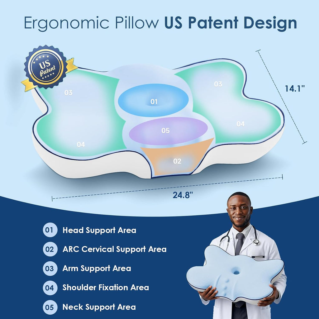 jiaao Cervical Pillow for Neck and Shoulder, Ergonomic Side Sleeper Pillow for, Cooling Memory Foam Pillows for Sleeping, Contour Pillow O…