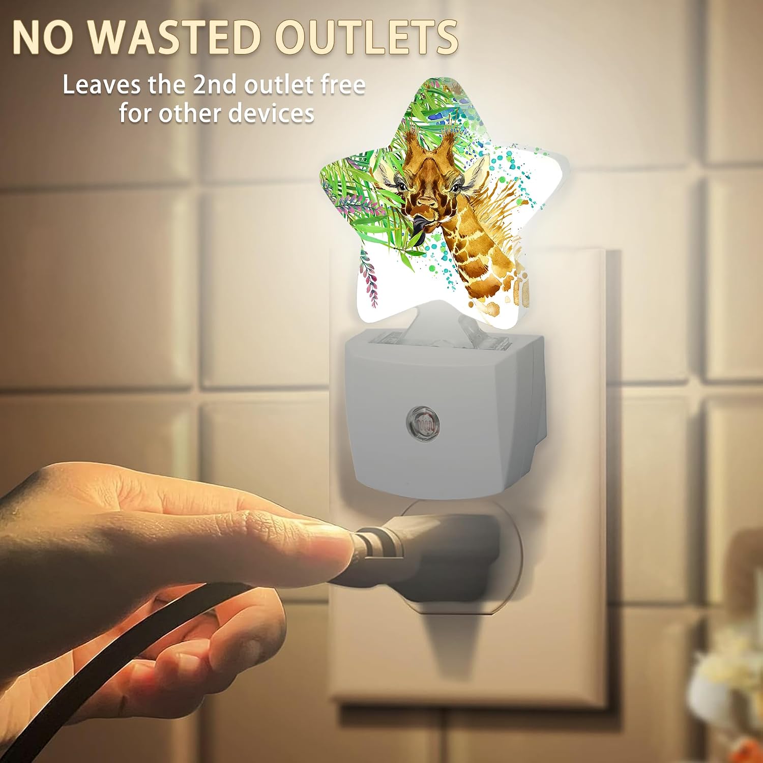 Abstract Giraffe Night Lights Plug into Wall with Dusk to Dawn Sensor, Lamp for Bedroom Bathroom Hallway Nightlight for Women Girls