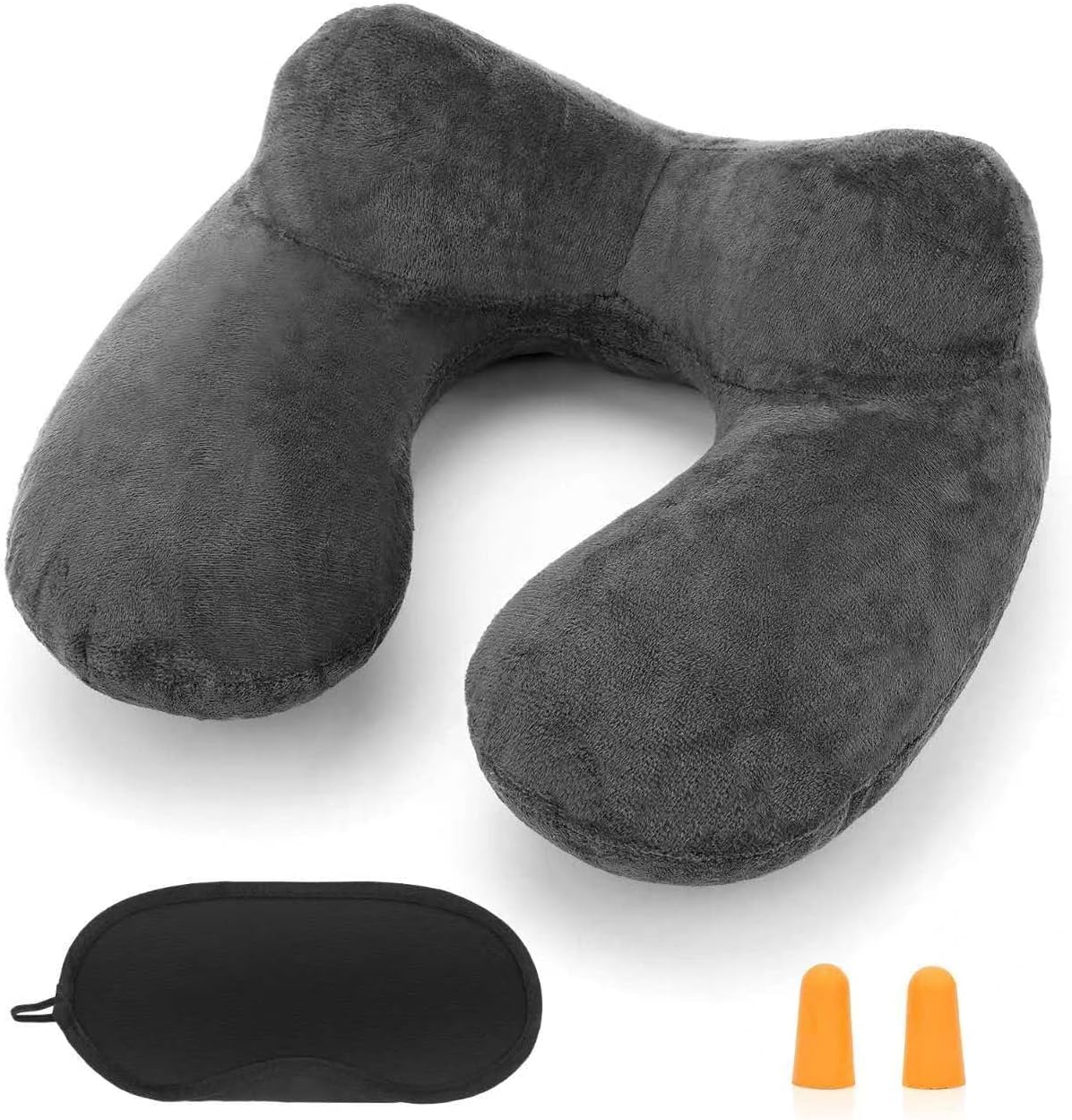 Inflatable Travel Pillow for Airplane Inflatable Neck Pillow for Traveling with Soft Velvet Washable Cover for Sleeping, Airplane, Train…