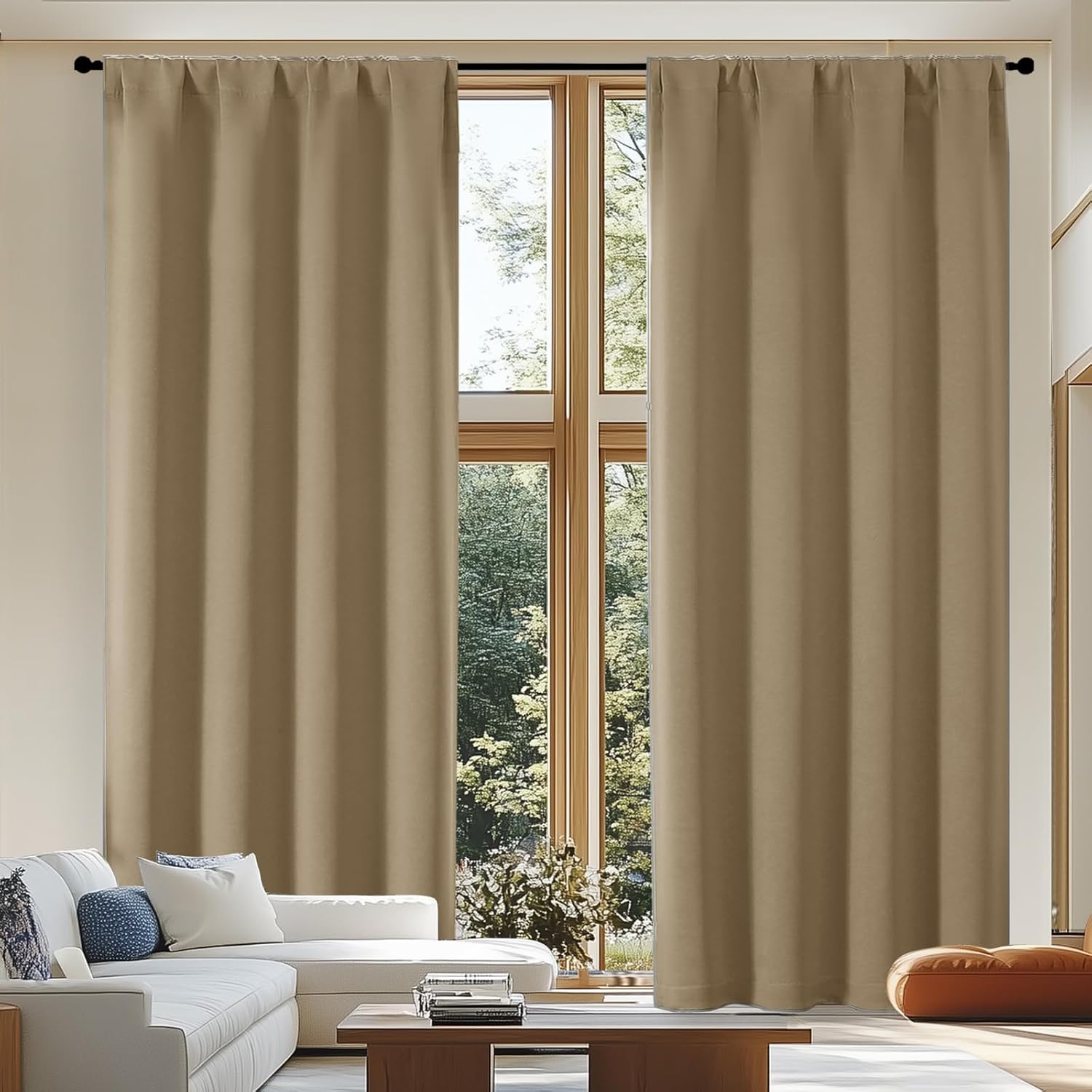Simplebrand Ava Blackout Curtains for Patio 108 Inches Long 2 Panels Set, Solid Thermal Insulated Room Darkening Rod Pocket Window Treatmen…